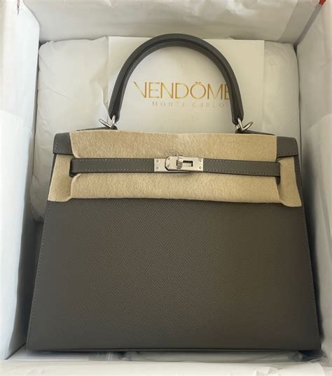 Hermes Kelly Sellier 25 Gris Meyer Epsom Palladium Hardware